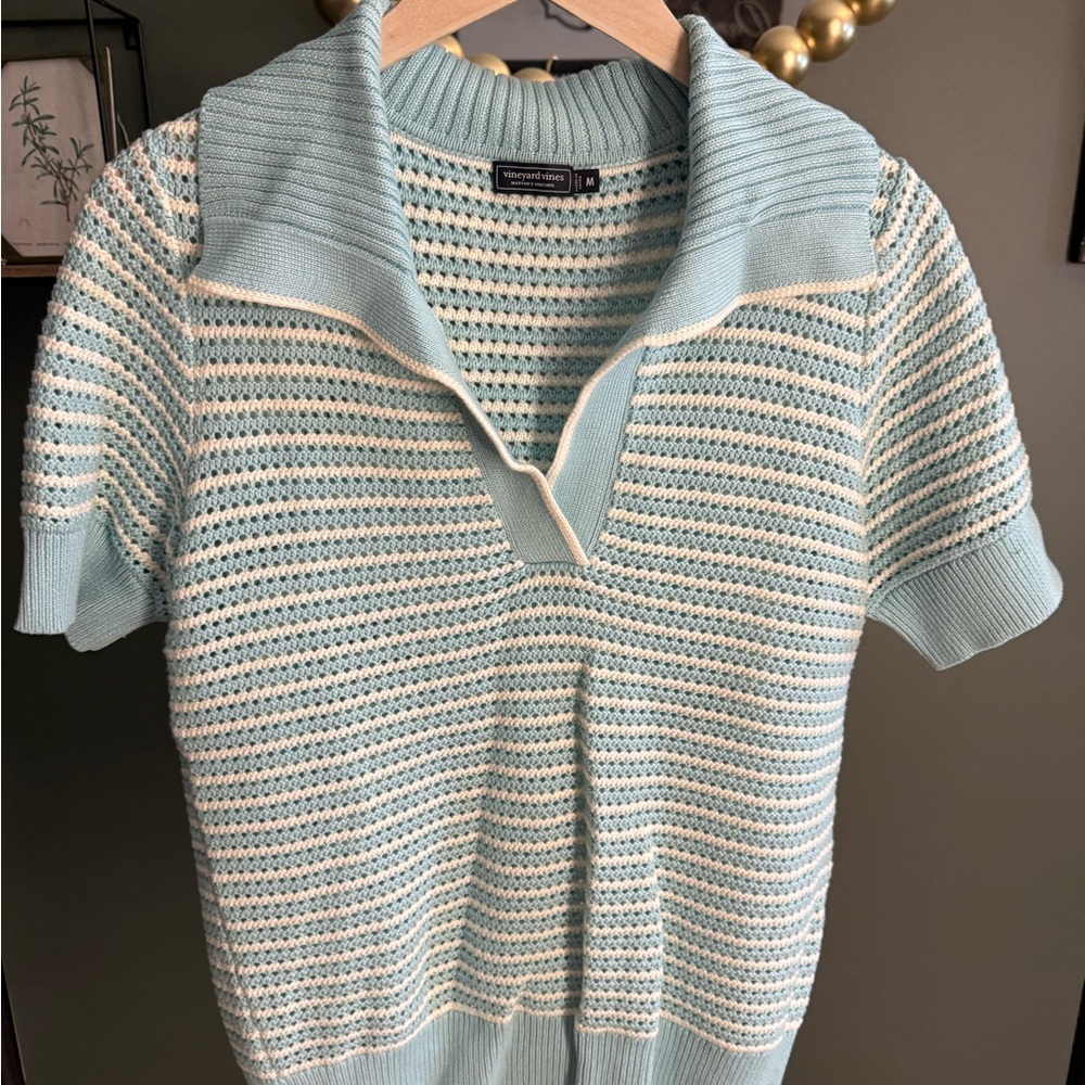 Vineyard Vines Light Blue and Cream V-Neck Sweater